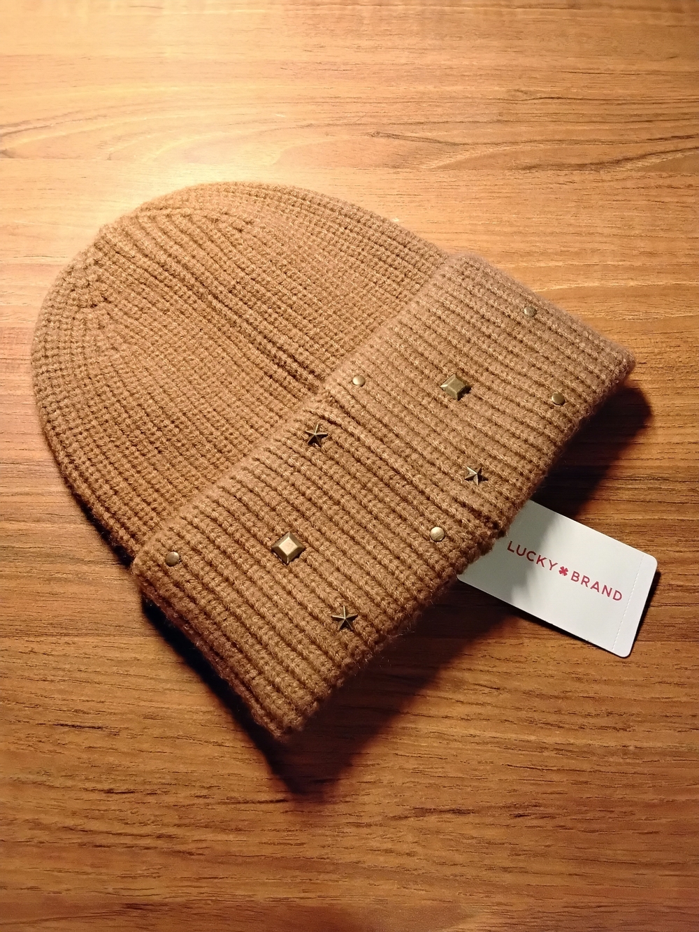 Lucky Brand Studded Knit Beanie - Camel